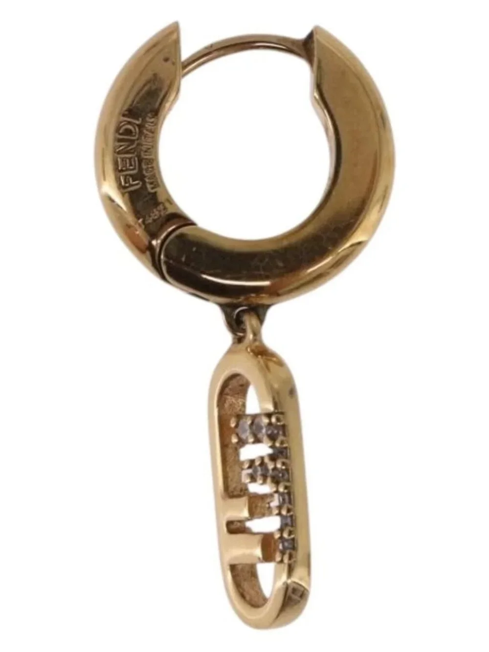 FENDI Aurochre Rhinestones Pierce Earring metal Gold Auth SW2373V